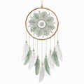 Acchiappasogni sospeso 35 x 85 cm in corda e piume verde salvia stile boho