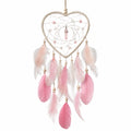 Acchiappasogni a cuore 30 x 75 cm in corda e piume rosa bianco - decorazione sospesa boho