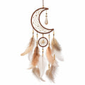 Acchiappasogni da parete 25 x 70 cm in fibre intrecciate marrone beige con piume stile bohémien