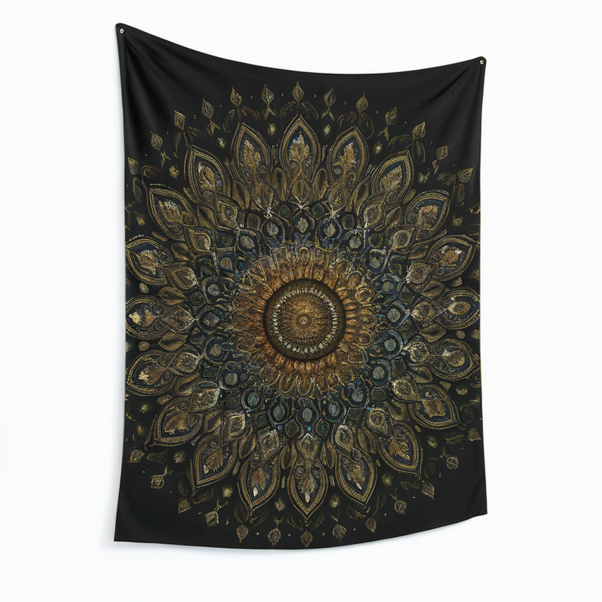 Arazzo da parete 150 x 150 cm in poliestere nero con mandala decorativo