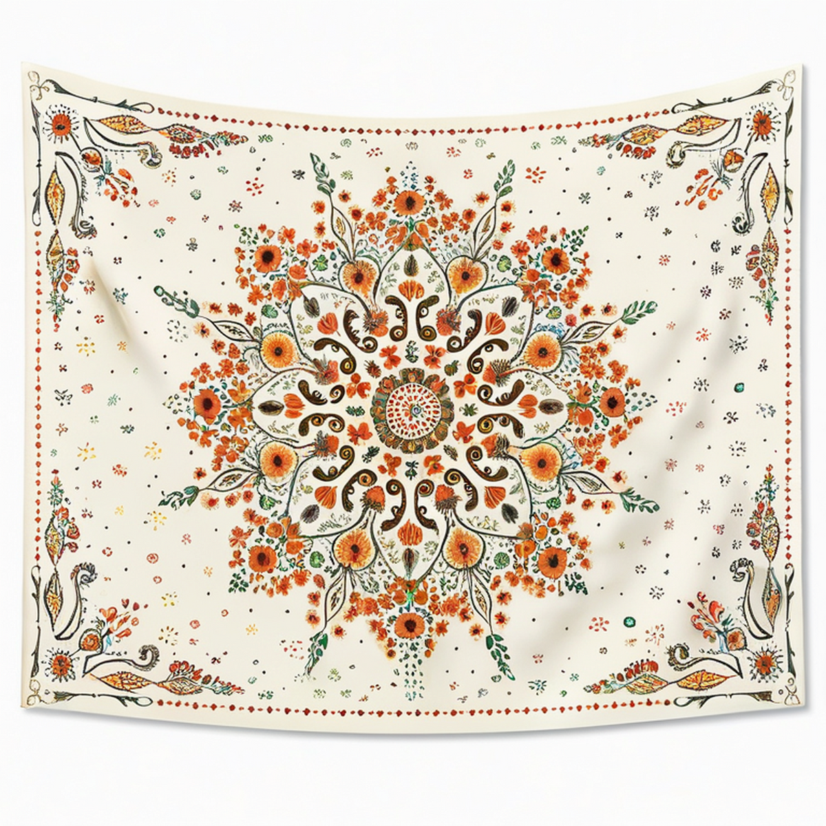 Arazzo da parete 150 x 150 cm in poliestere avorio con motivo floreale stile bohémien
