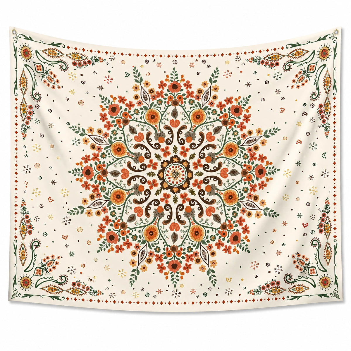 Arazzo da parete 150 x 150 cm in poliestere avorio con motivo floreale stile bohémien