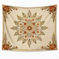 Arazzo da parete 150 x 150 cm in poliestere beige con stampa floreale stile bohémien decorativo