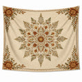 Arazzo da parete 150 x 150 cm in poliestere beige con stampa floreale stile bohémien decorativo