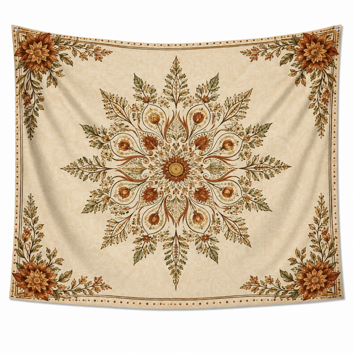 Arazzo da parete 150 x 150 cm in poliestere beige con stampa floreale stile bohémien decorativo