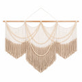 Arazzo da parete 120 x 95 cm in cotone beige con frange e perline in legno stile boho