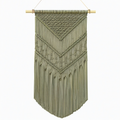 Arazzo da parete 50 x 100 cm in corda di cotone verde salvia con frange stile boho