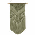 Arazzo da parete 50 x 100 cm in corda di cotone verde salvia con frange stile boho