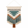 Arazzo da parete 50 x 90 cm in cotone beige verde e terracotta con frange stile boho