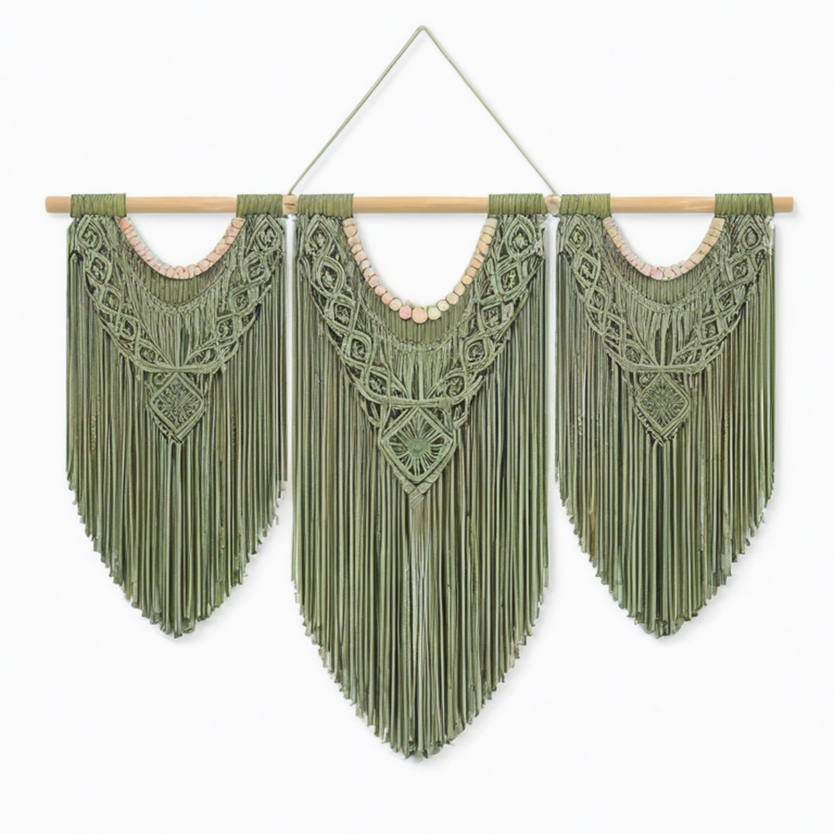 Arazzo da parete 110 x 100 cm in cotone verde salvia con frange stile boho