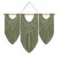 Arazzo da parete 110 x 100 cm in cotone verde salvia con frange stile boho