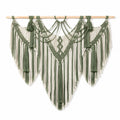 Arazzo da parete in macramè 120 x 110 cm verde salvia e avorio con frange stile boho