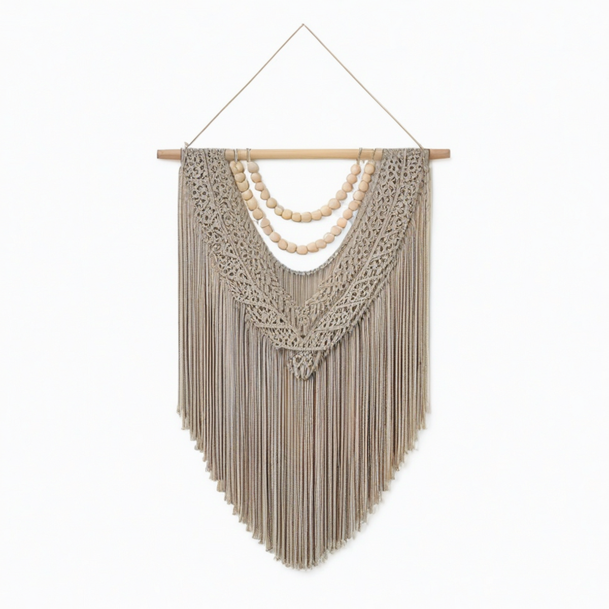 Arazzo da parete 50 x 90 cm in cotone beige con frange stile boho