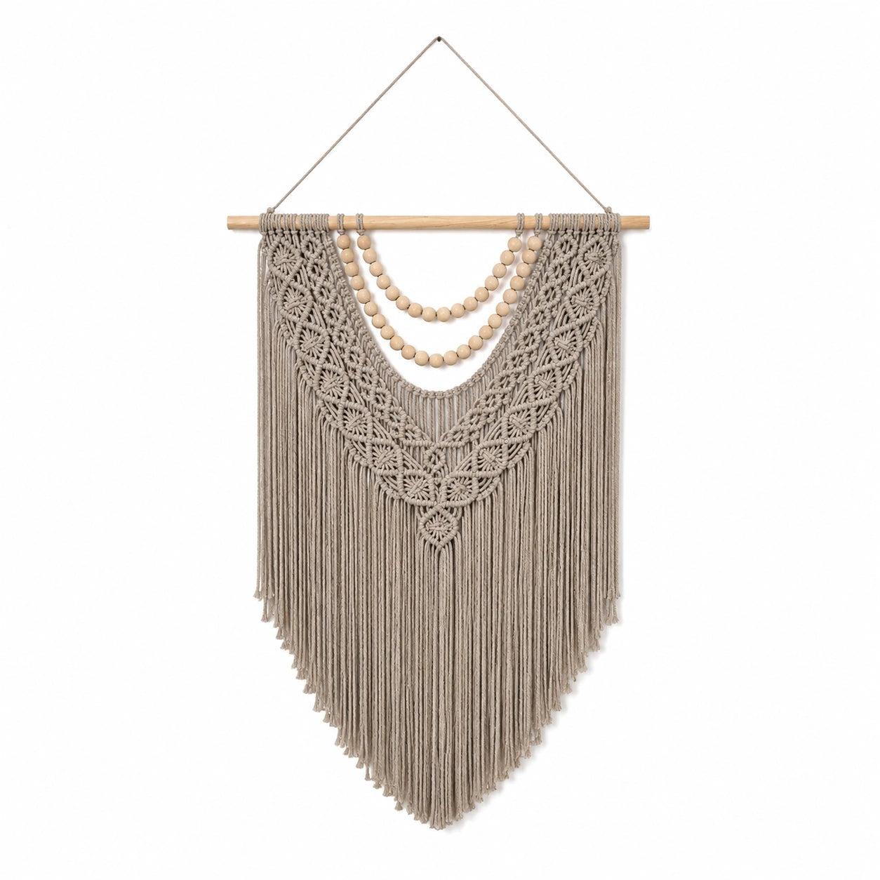 Arazzo da parete 50 x 90 cm in cotone beige con frange stile boho