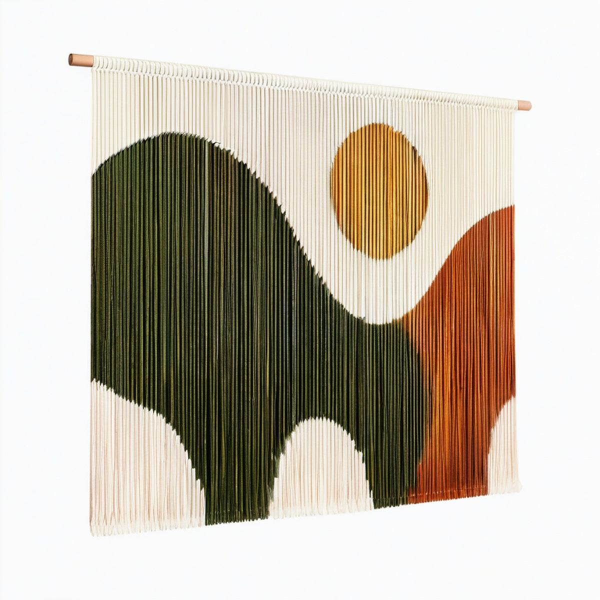 Arazzo da parete 90 x 100 cm in cotone multicolore con asta in legno stile geometrico