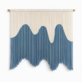 Arazzo da parete 80 x 100 cm in cotone beige e blu con frange stile bohémien