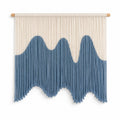 Arazzo da parete 80 x 100 cm in cotone beige e blu con frange stile bohémien