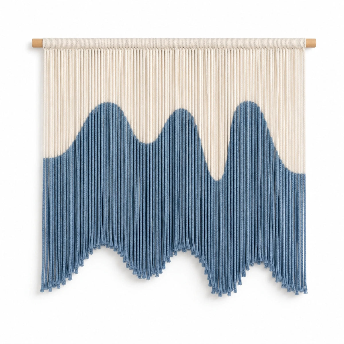 Arazzo da parete 80 x 100 cm in cotone beige e blu con frange stile bohémien
