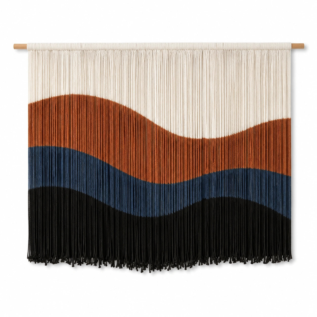 Arazzo da parete 100 x 90 cm in cordoncino tessile multicolore con frange stile boho