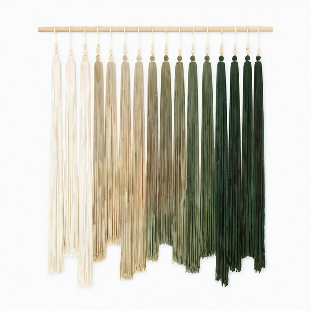 Arazzo da parete 100 cm x 110 cm in cordoncino tessile beige e verde - decorazione con frange
