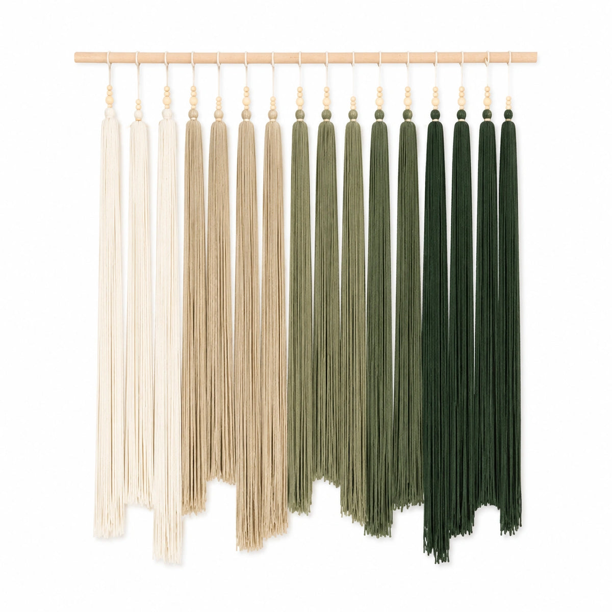 Arazzo da parete 100 cm x 110 cm in cordoncino tessile beige e verde - decorazione con frange