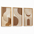 Set di quadri decorativi da parete 30 x 60 cm in legno beige e marrone con rilievi geometrici stile moderno