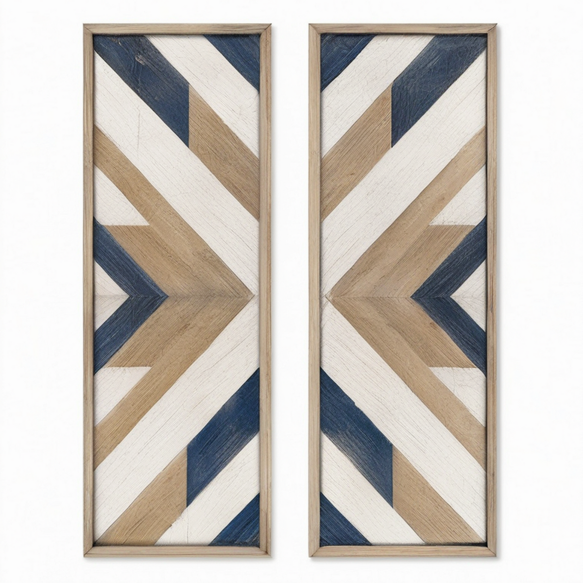 Set di pannelli decorativi da parete 30 x 90 cm in legno beige bianco blu stile geometrico