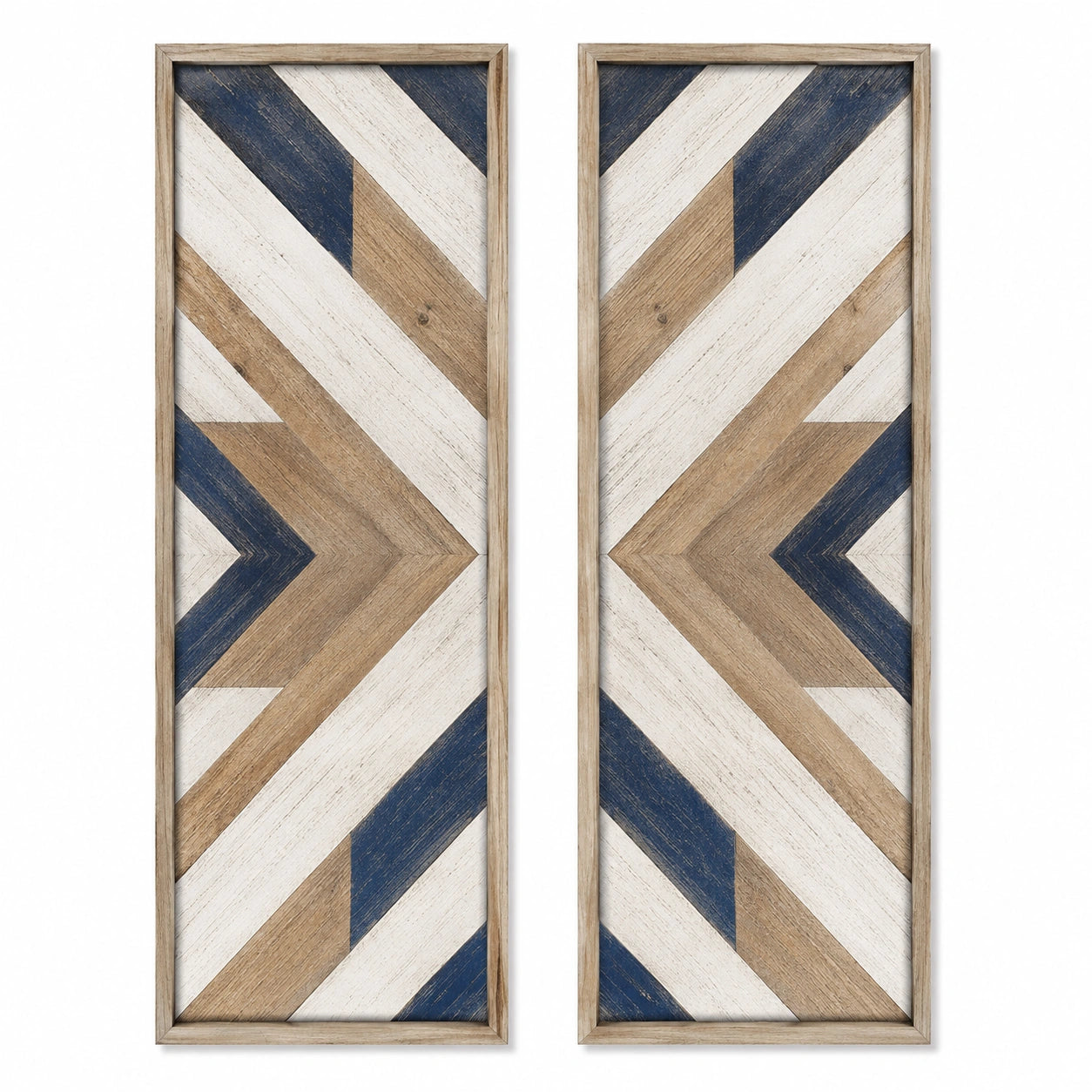 Set di pannelli decorativi da parete 30 x 90 cm in legno beige bianco blu stile geometrico