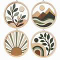 Set di 4 decorazioni murali rotonde 30 cm in legno beige verde stile naturale