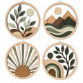 Set di 4 decorazioni murali rotonde 30 cm in legno beige verde stile naturale