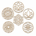 Set decorazioni da parete 30 cm in legno beige - 6 pezzi con motivi floreali stile boho