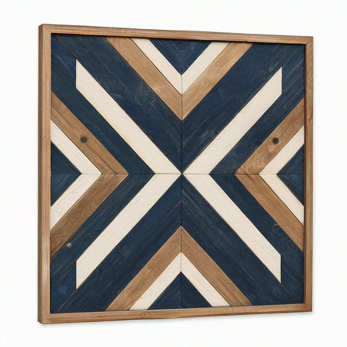 Pannello decorativo da parete 80 x 80 cm in legno blu beige e marrone con motivo geometrico
