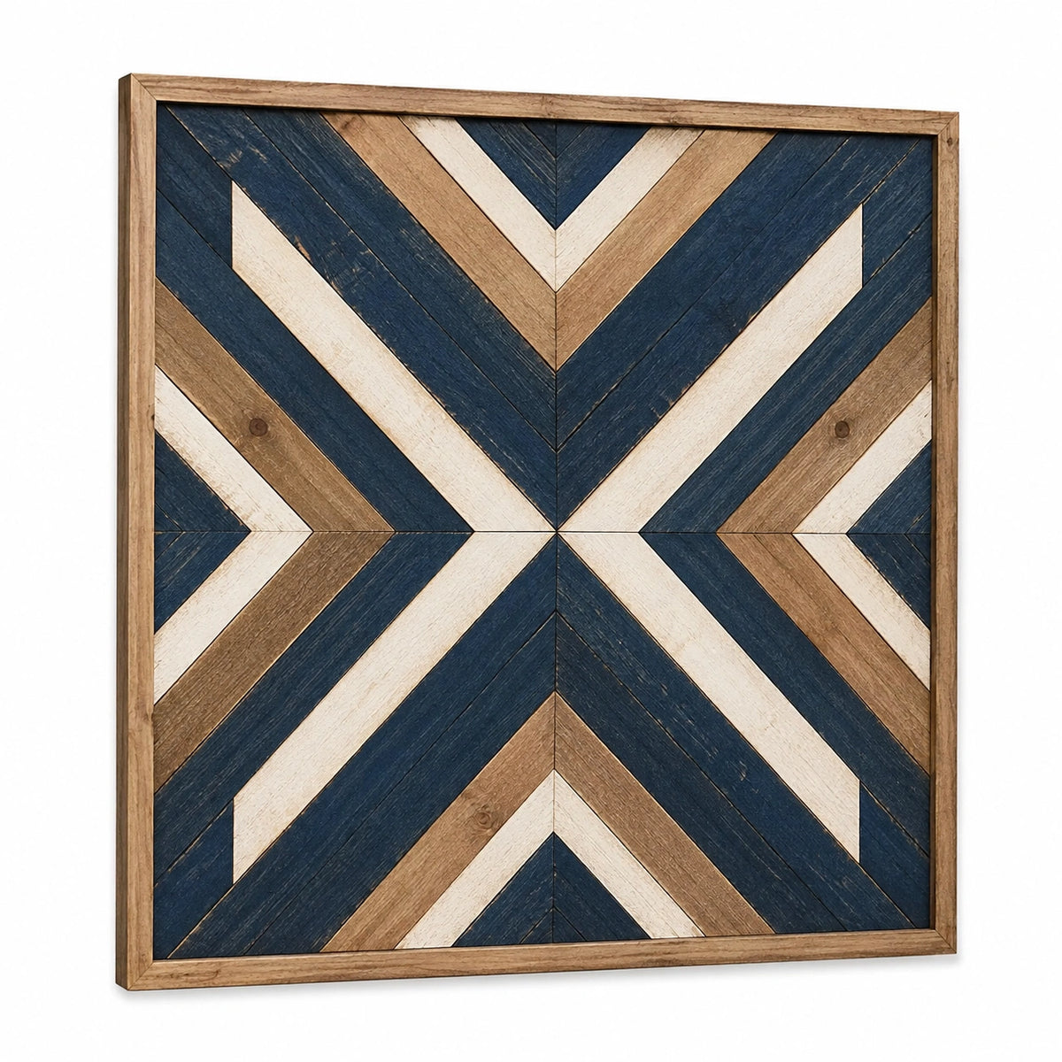 Pannello decorativo da parete 80 x 80 cm in legno blu beige e marrone con motivo geometrico
