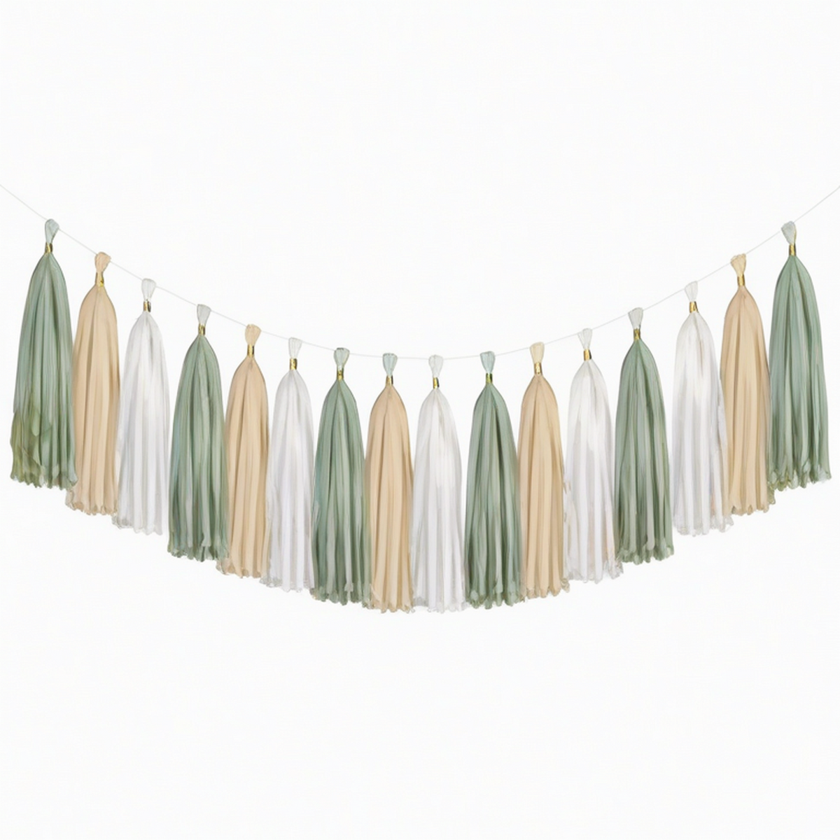 Ghirlanda decorativa con nappe in carta 300 cm verde salvia beige bianco - decorazione sospesa per feste