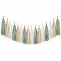 Ghirlanda decorativa con nappe in carta 300 cm verde salvia beige bianco - decorazione sospesa per feste