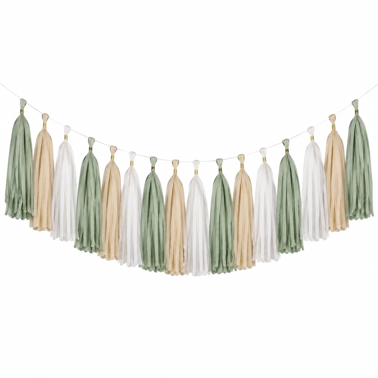 Ghirlanda decorativa con nappe in carta 300 cm verde salvia beige bianco - decorazione sospesa per feste