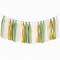 Ghirlanda decorativa 150 x 45 cm in tessuto e film metallizzato verde salvia avorio oro per feste