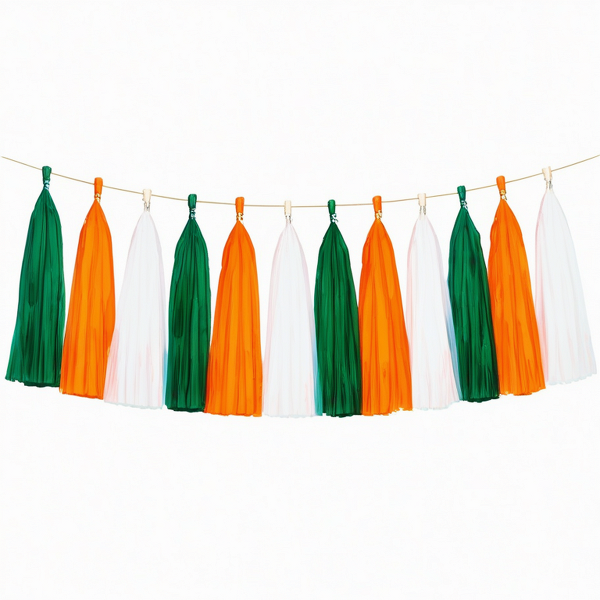 Ghirlanda di nappe 300 x 35 cm in carta velina verde arancione bianco - decorazione sospesa per feste