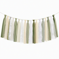 Ghirlanda decorativa con nappe 150 x 45 cm in tessuto verde salvia bianco e avorio - stile rustico