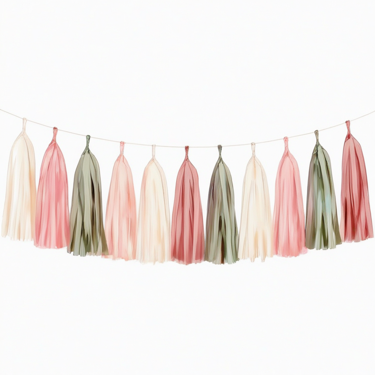 Ghirlanda decorativa 200 x 35 cm in carta con nappe rosa verde salvia e avorio per feste