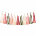 Ghirlanda decorativa 200 x 35 cm in carta con nappe rosa verde salvia e avorio per feste
