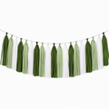 Ghirlanda di nappe 300 x 35 cm in carta velina verde e bianco per decorazioni feste stile naturale