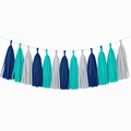 Ghirlanda con nappe 300 cm in carta velina blu turchese e grigio per feste