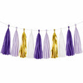 Ghirlanda decorativa con 10 nappine 300 cm in carta viola lilla bianco oro per feste