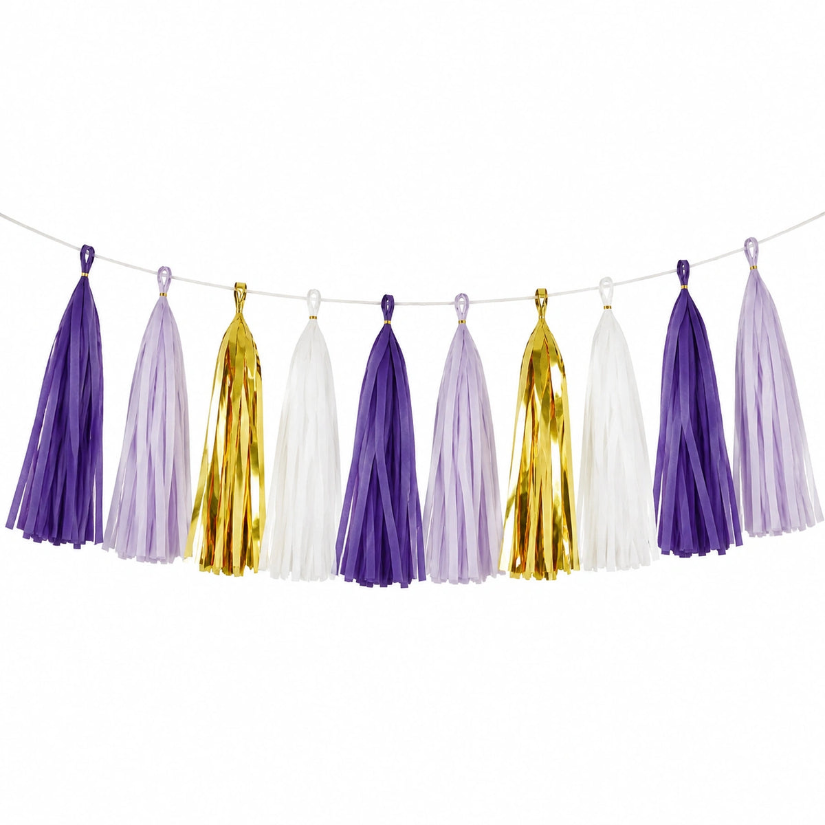 Ghirlanda decorativa con 10 nappine 300 cm in carta viola lilla bianco oro per feste